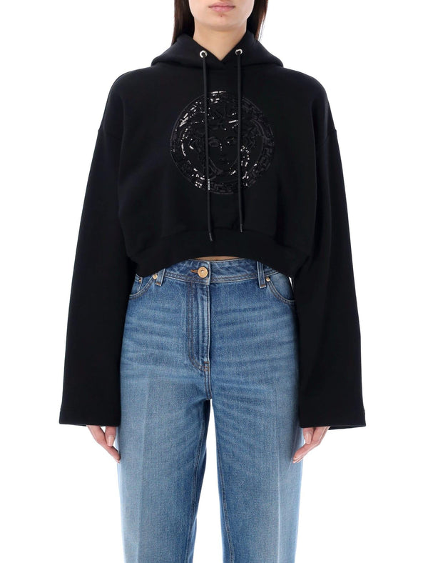 Versace Embellished Medusa Crop Hoodie - Women - Piano Luigi