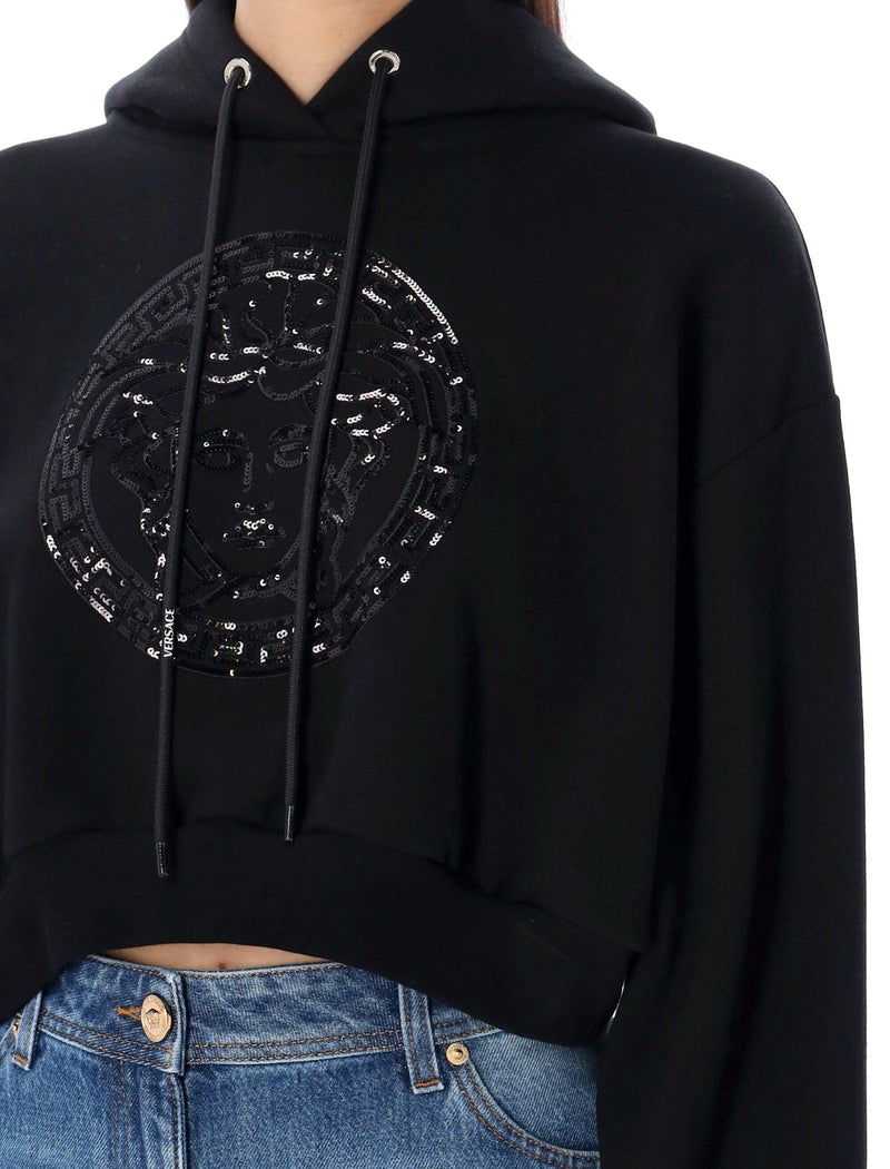 Versace Embellished Medusa Crop Hoodie - Women - Piano Luigi