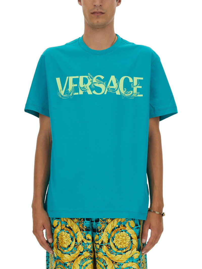 VERSACE Baroque Print T-Shirt, Green/ Light Blue